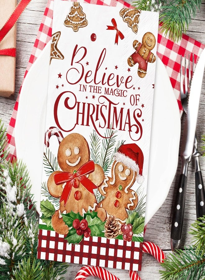 JarThenaAMCS 100Pcs Christmas Guest Napkins Watercolor Gingerbread Man Disposable Paper Napkins Cartoon Winter Holiday Dinner Hand Napkin for Birthday Baby Shower Bathroom - Image 3